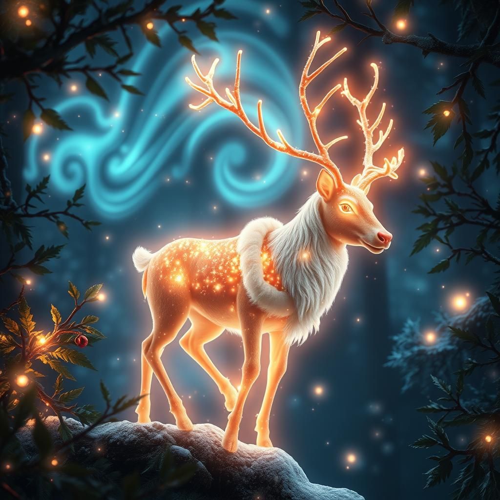 Ethereal Reindeer in Enchanted Forest, Digital Art