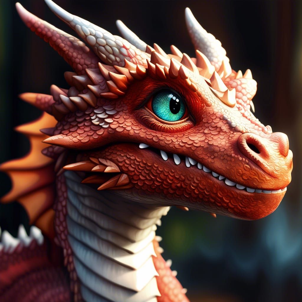 Adorable Dragon Portrait in Hyperrealistic CGI Style