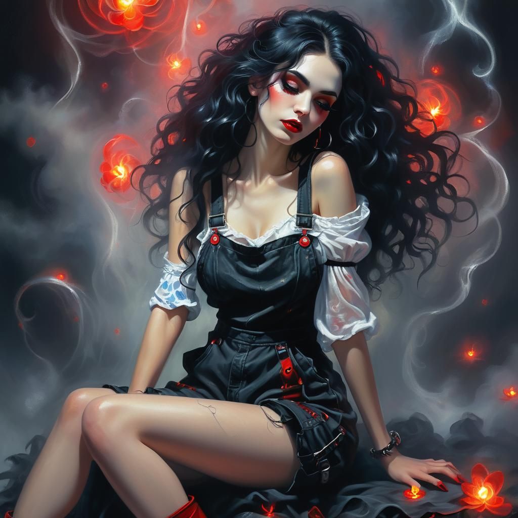 Enchanting Goth Girl Portrait in Ethereal Spotlight