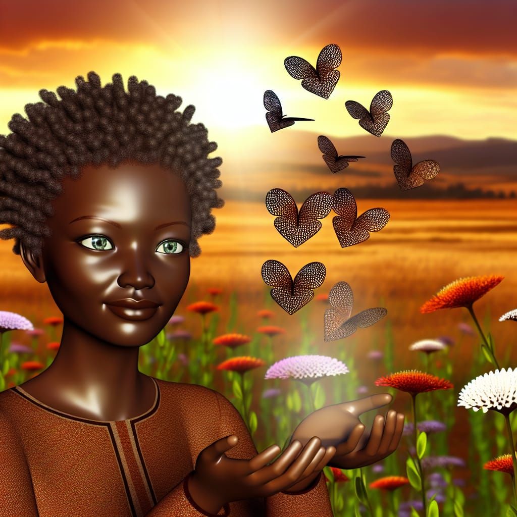 Love Personified as African Woman Releasing Butterflies