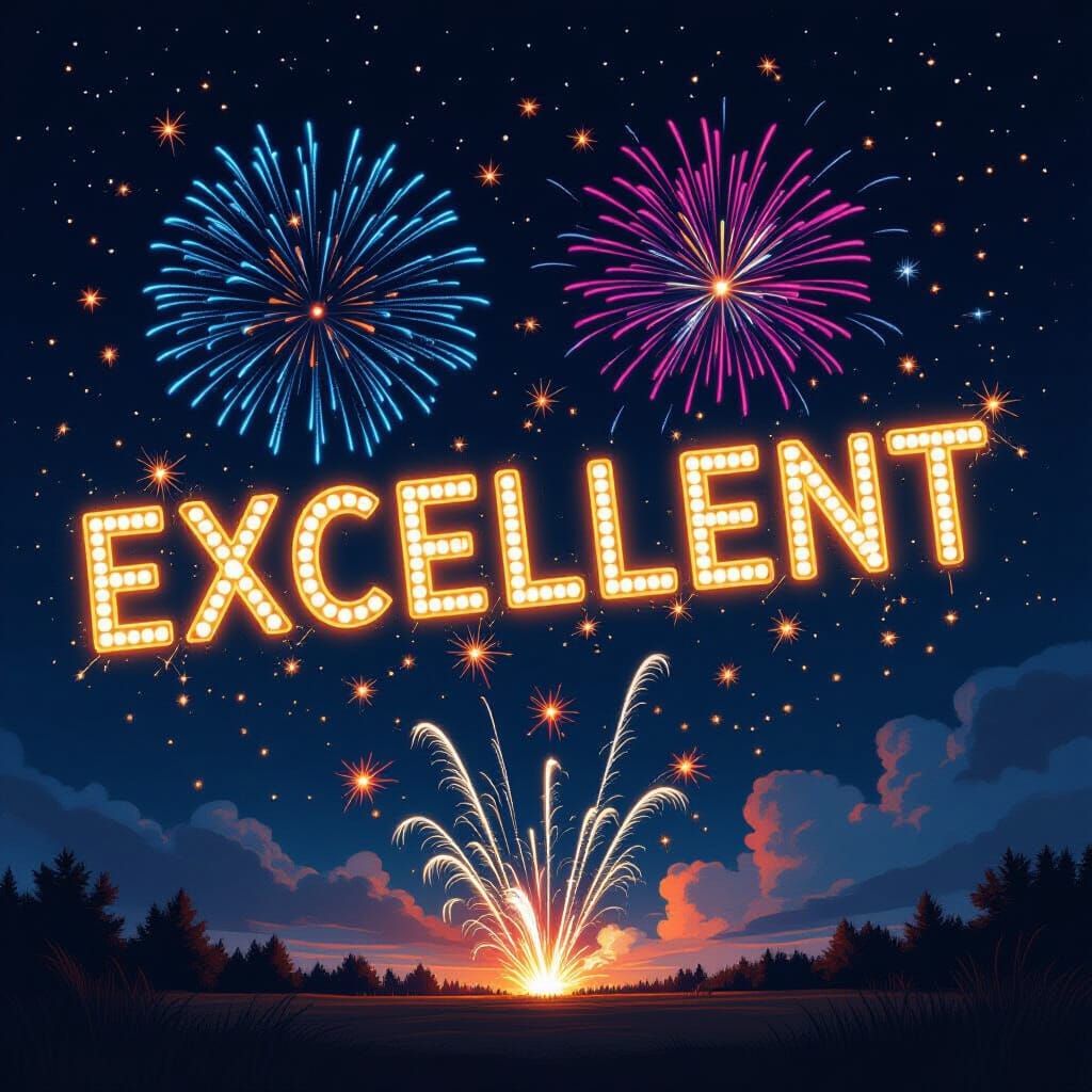 Fireworks Spell 'Excellent' in Vibrant Night Sky