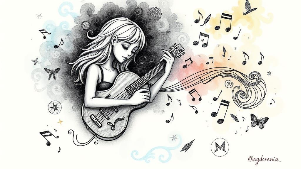 Enchanting Melodies Drawn in Zentangle Style