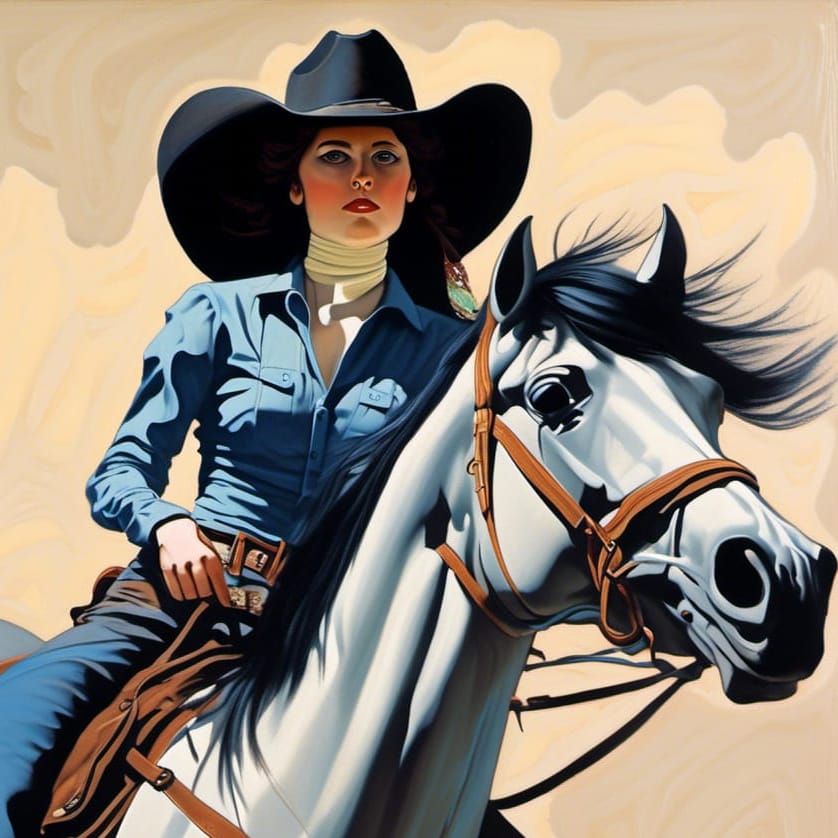 Cowgirl on Horseback: Hyperdetailed Oil Painting