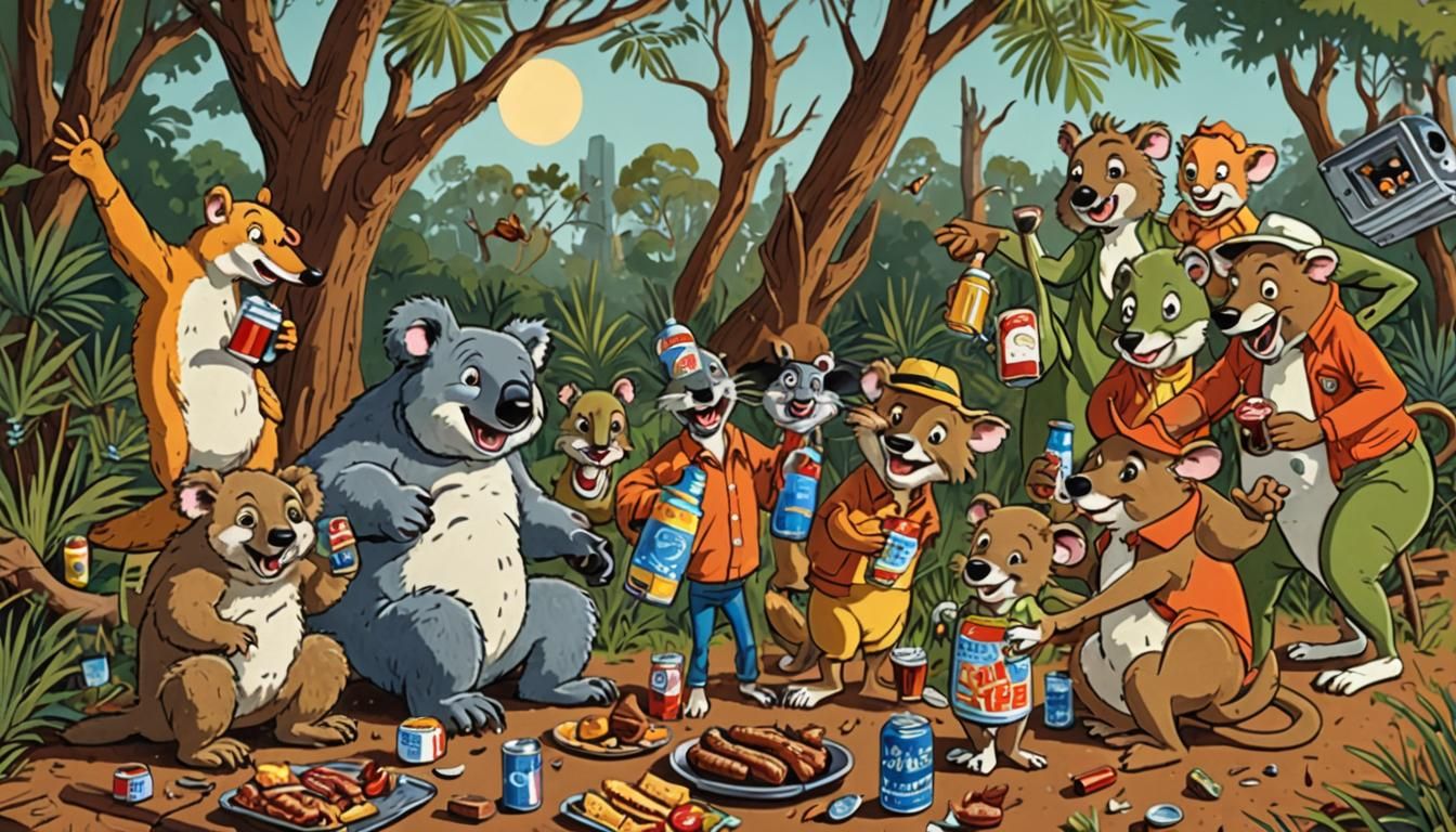 Cartoon Animals BBQ in Hanna Barbera Style