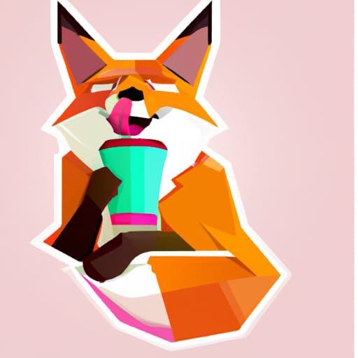 cute skinny fox drinking coffe in a cup sticker, wpap style