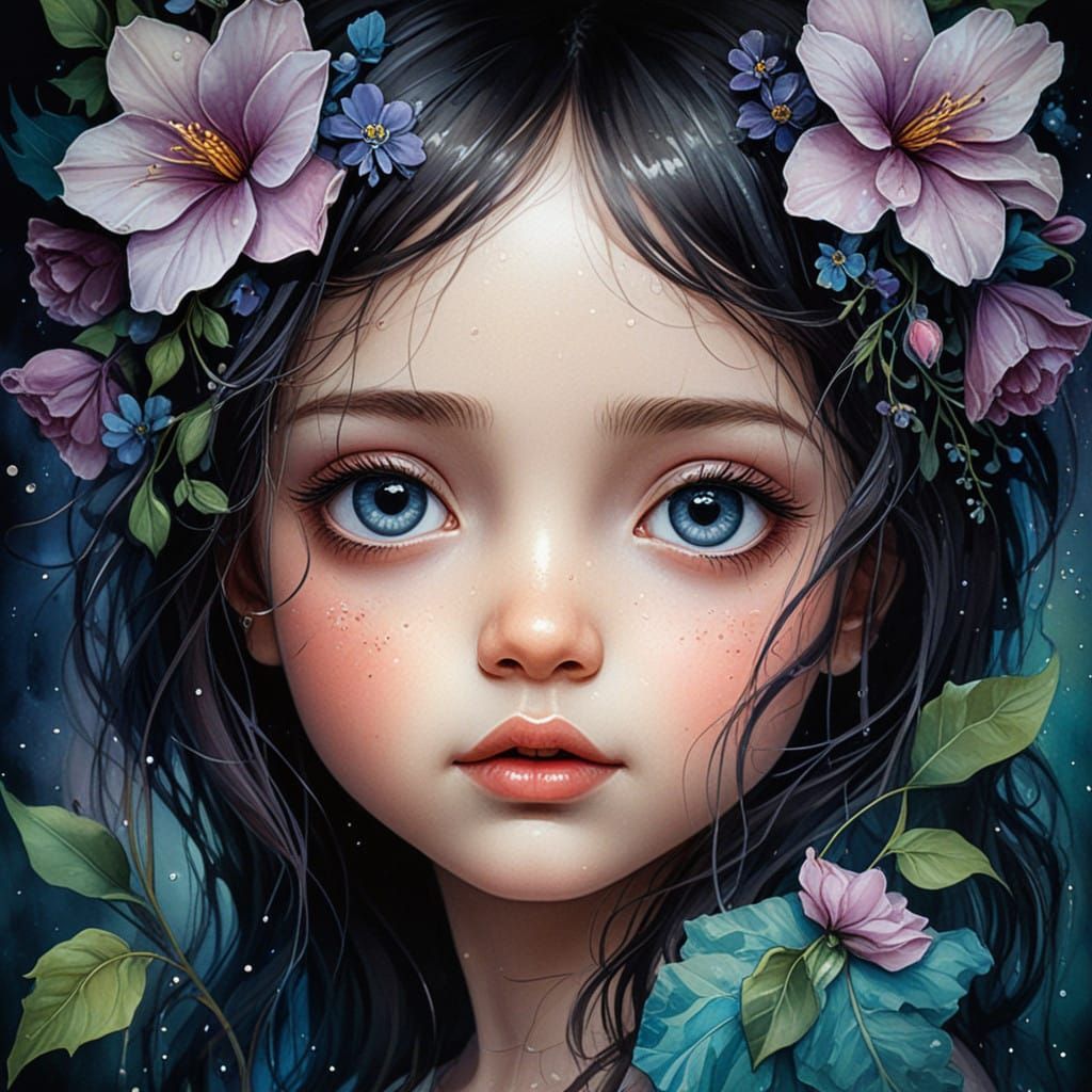 Fantastical Toddler Surrounded by Whimsical Flowers in a Mag...