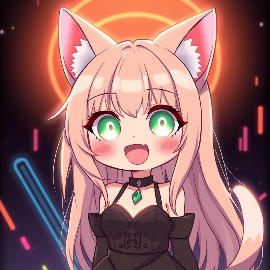 Cyberpunk Anime Catgirl with Glowing Eyes