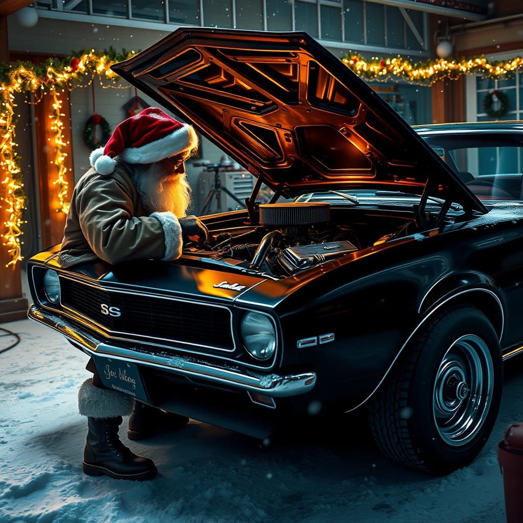 Santa's Garage Workshop in a Cyberpunk Winter Wonderland Sty...