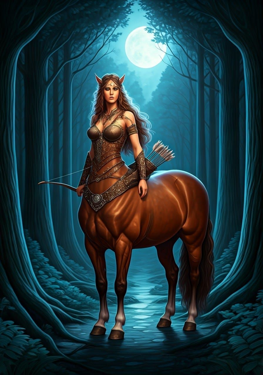 Majestic Centaur Ranger in Moonlit Forest