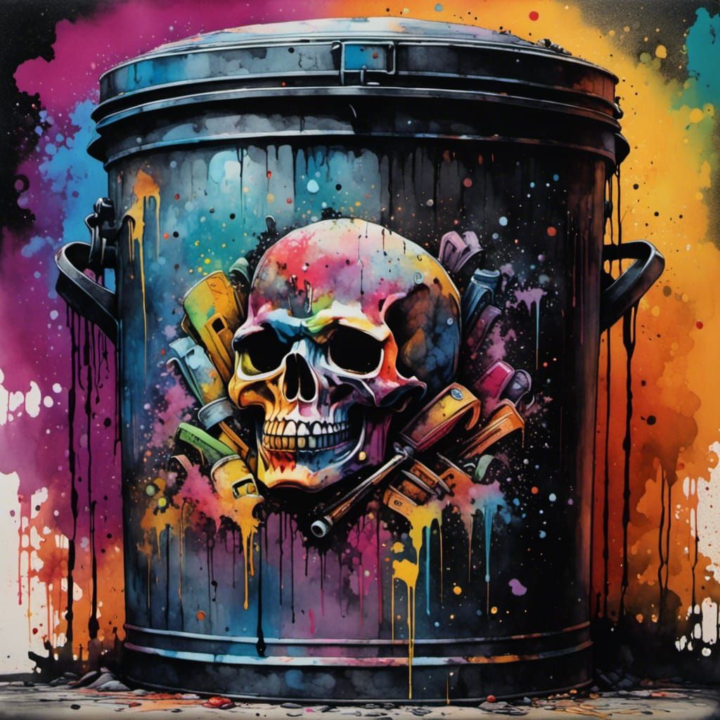 Beautiful Trash Can Portrait in Graffiti Art Style