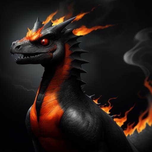 Hyper-Realistic Charcoal Portrait of a Proud Charmeleon with...