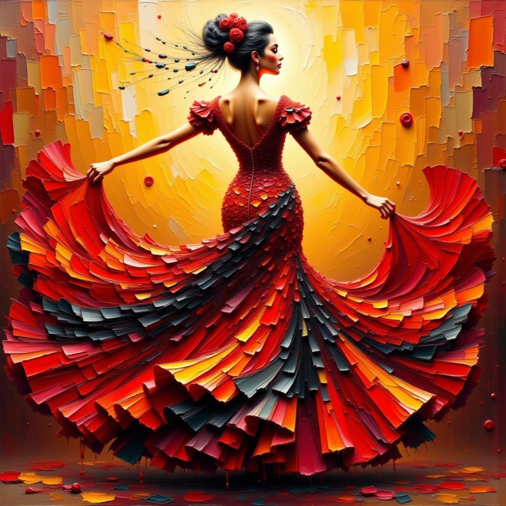 Vibrant Impasto Flamenco Dancer Painting
