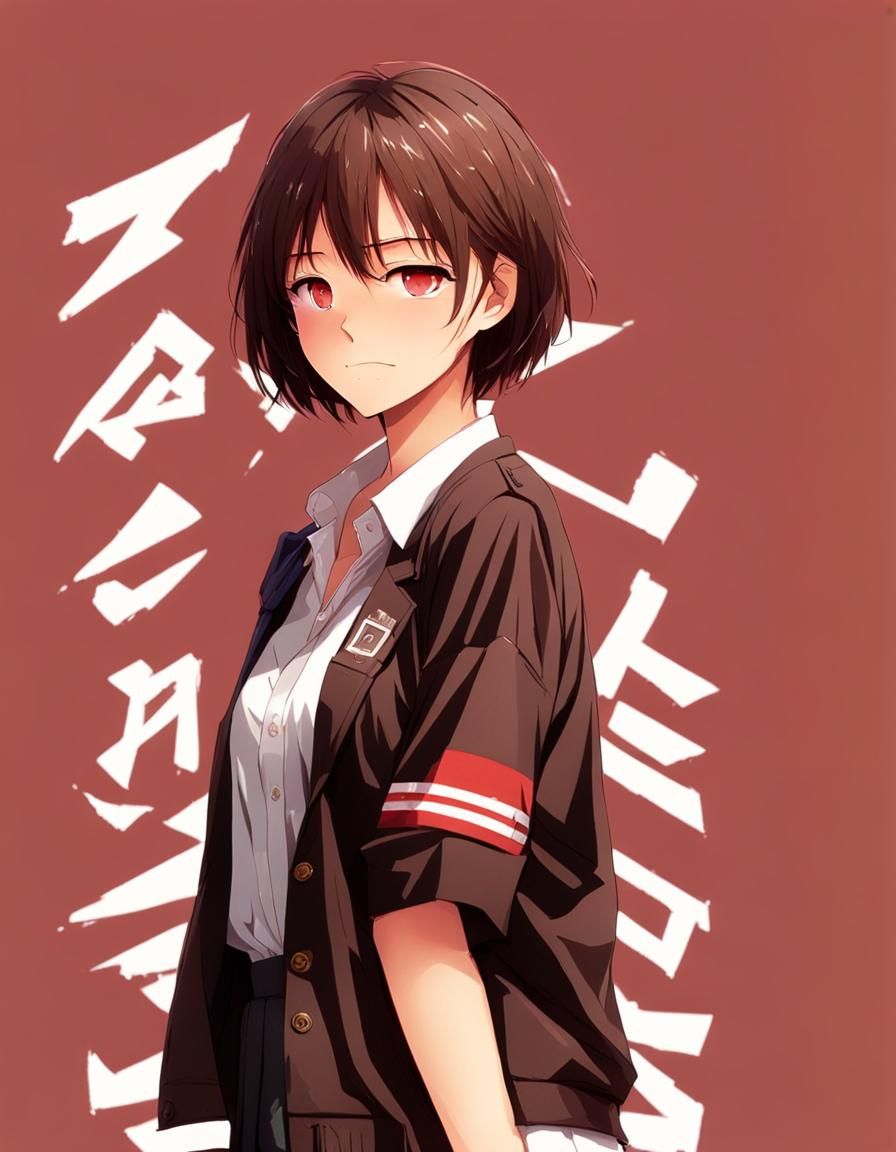 Smiling Girl in School Uniform with Torn Clothes