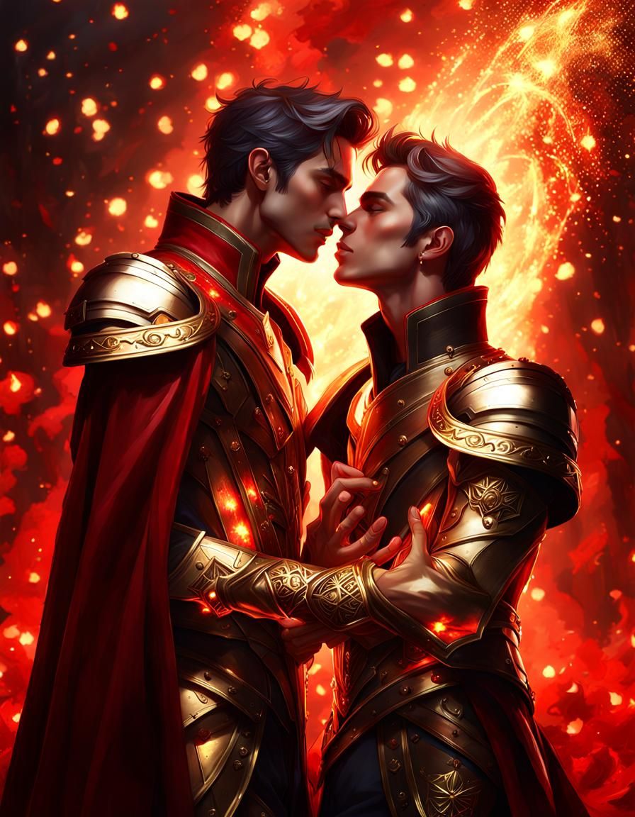 Gay Princes Kissing in Bioluminescent Renaissance Style