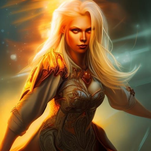 Fiery Blonde Cleric in Hyperrealistic Style
