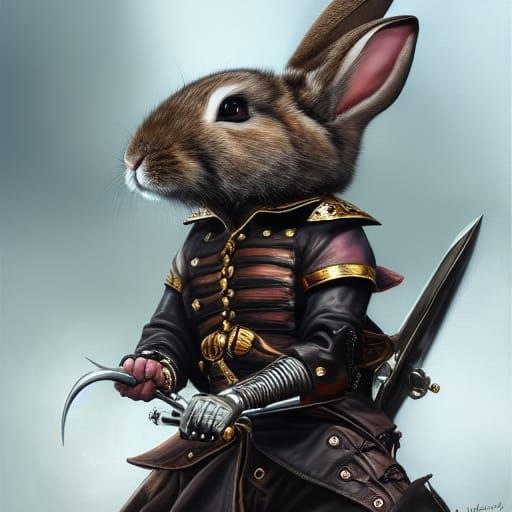 Highwayman Rabbit with Rapiers in Cell-Shaded Style