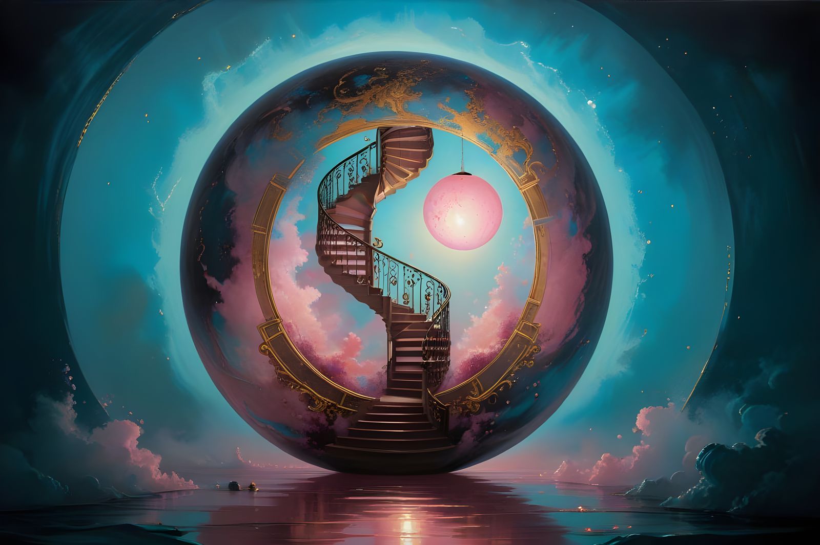 Luminous Staircase to Heaven in Pink and Gold