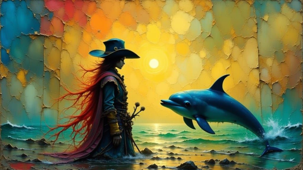Pirate and Dolphin in Golden Hour Light