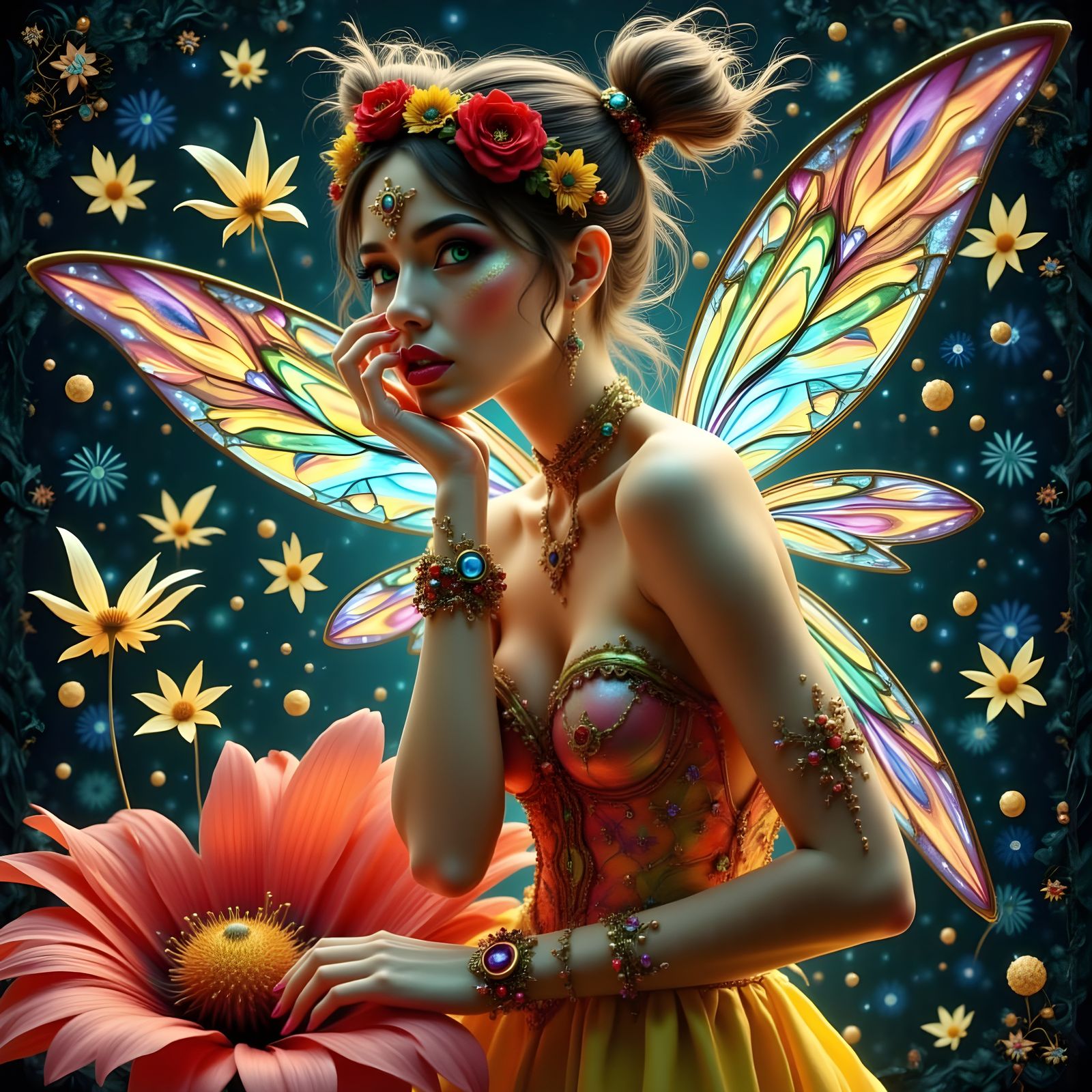 Whimsical Fairy Joker in Vibrant Abstract Art