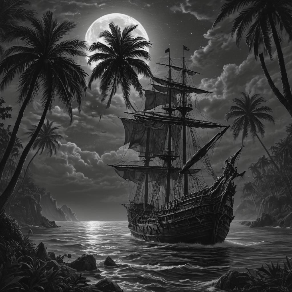 Majestic Ship Sails to the Moon in Dark Fantasy Art