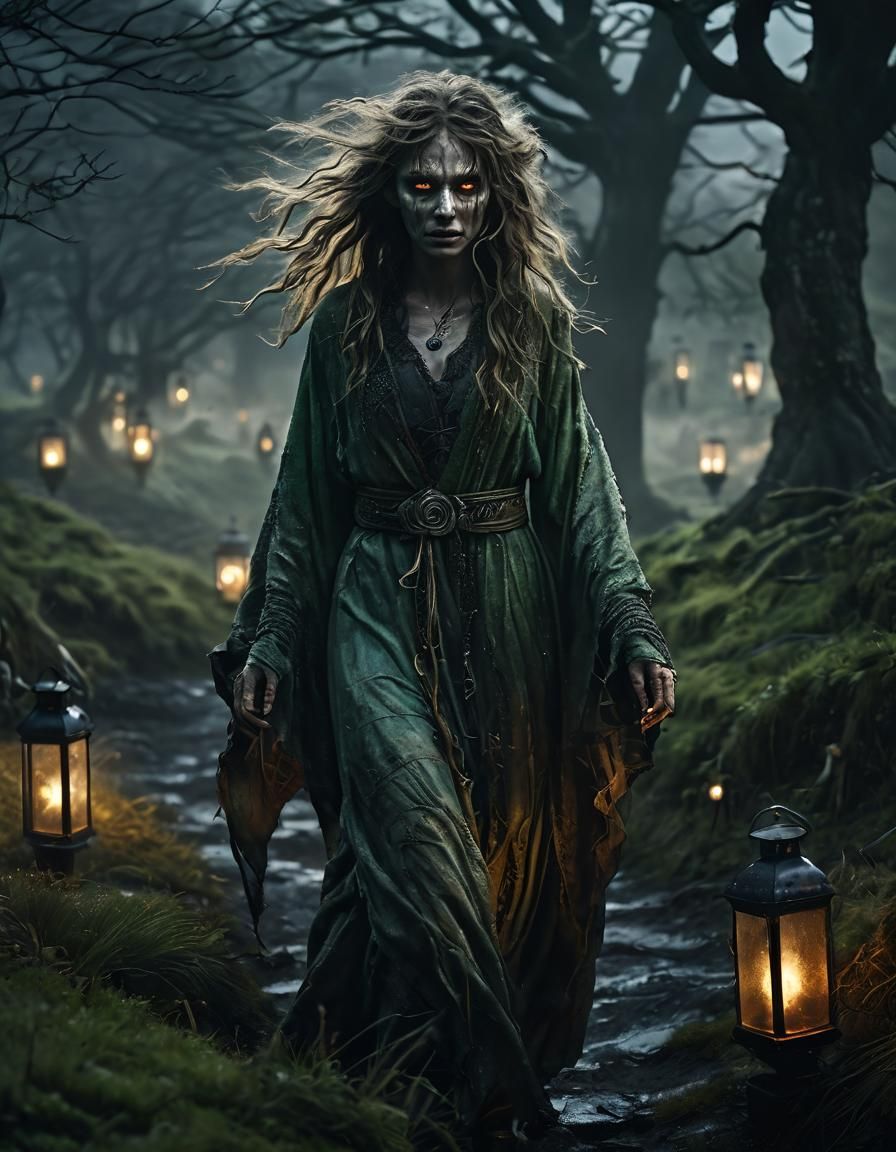 Banshee on Irish Moor in Ethereal Fantasy Style