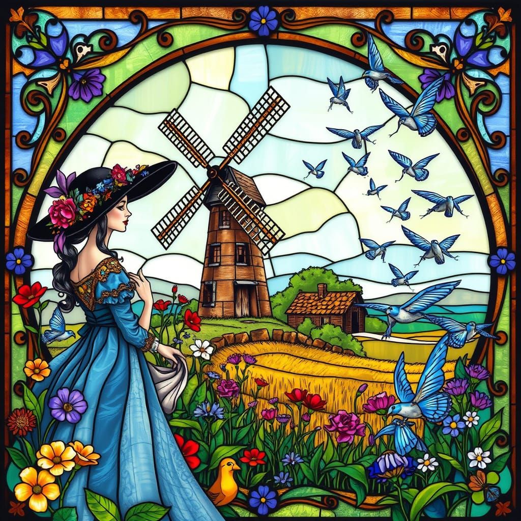 Ethereal Stained Glass Masterpiece in Whimsical Art Nouveau ...