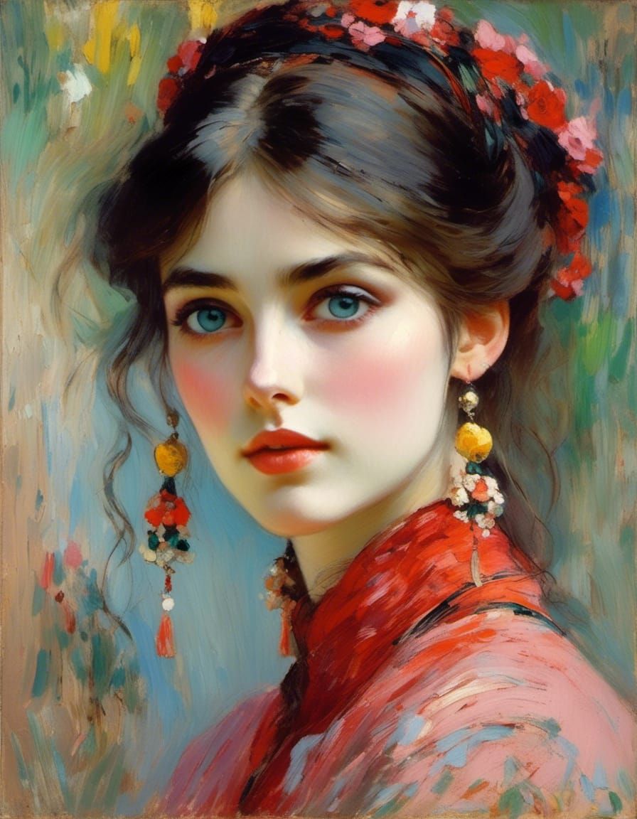 Ukrainian Woman Portrait in Impressionistic Style