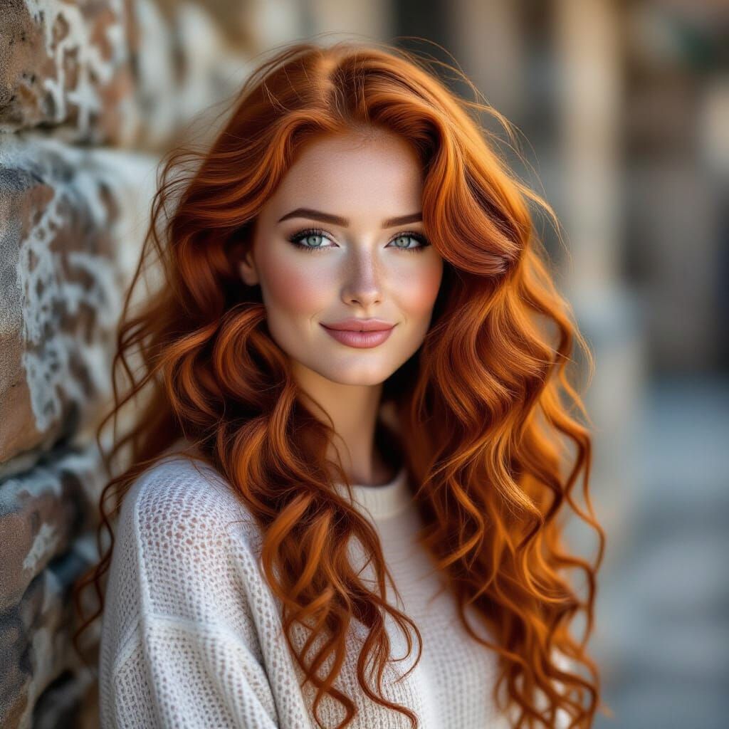Beautiful Scottish Woman with Long Red Curly Hair