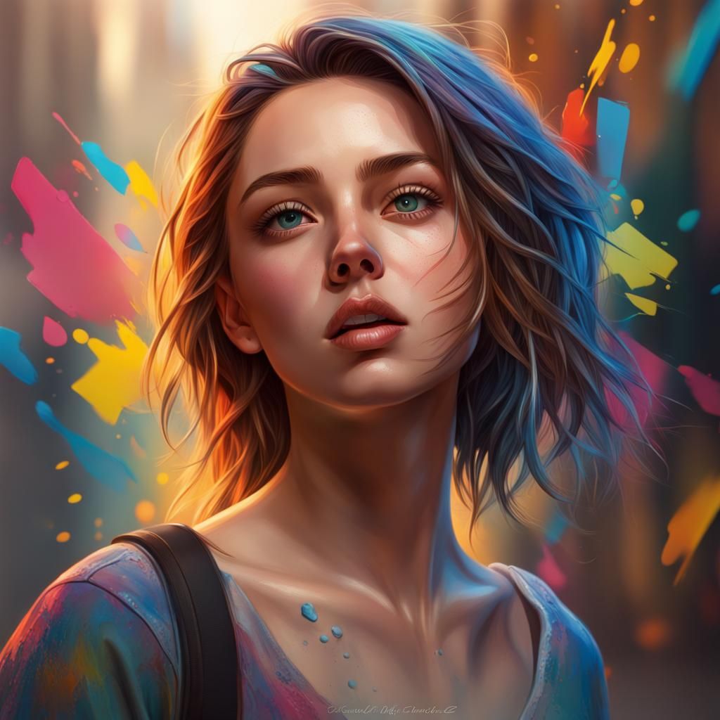 Hyperrealistic Pretty Girl Portrait in Splash Art Style