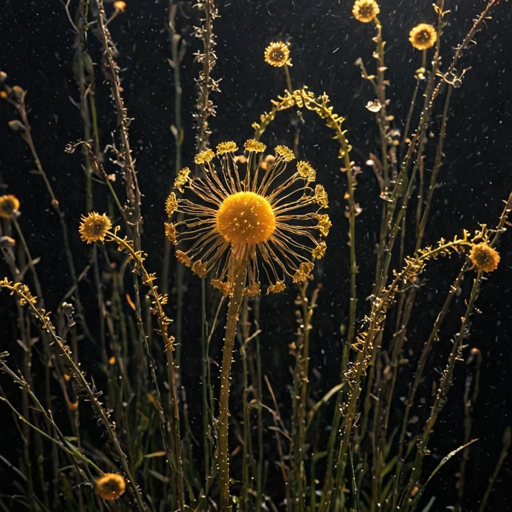 Surrealistic Macro Eclaboussure in Citrine Flame and Dandeli...