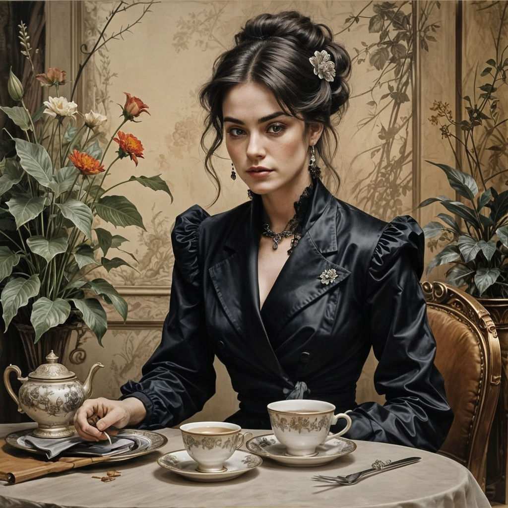 Peaceful Evening Cafe Atmosphere in Hyperdetailed Charcoal D...