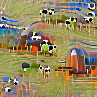 Abstract Farm Scene with Cows and Sheep