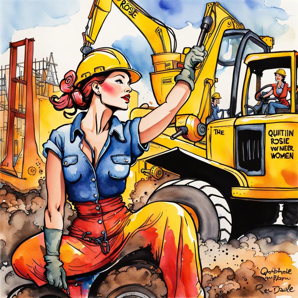 Empowerment: Women on Construction Site in Watercolor Style