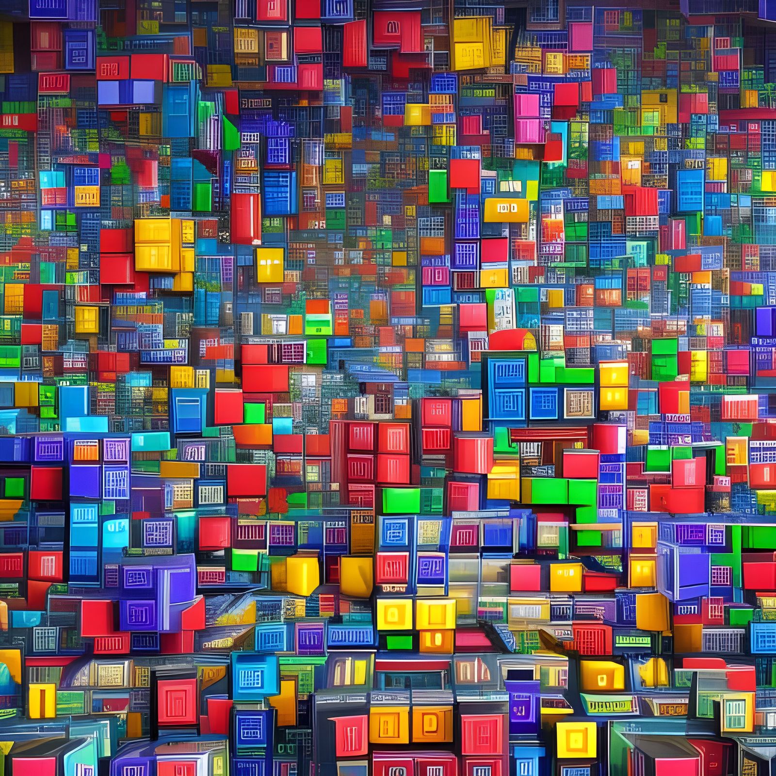 Realistic Plastic Tetris Pieces in Digital Matte Painting
