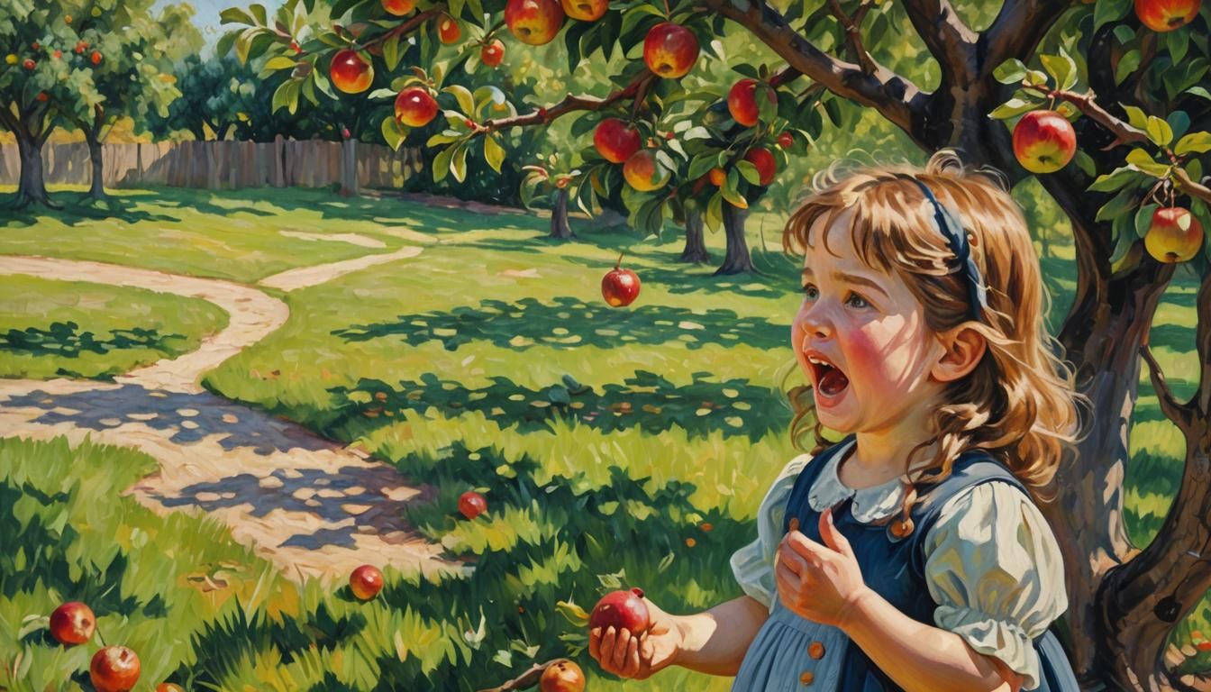 Girl with Apple: Impressionist Oil Painting