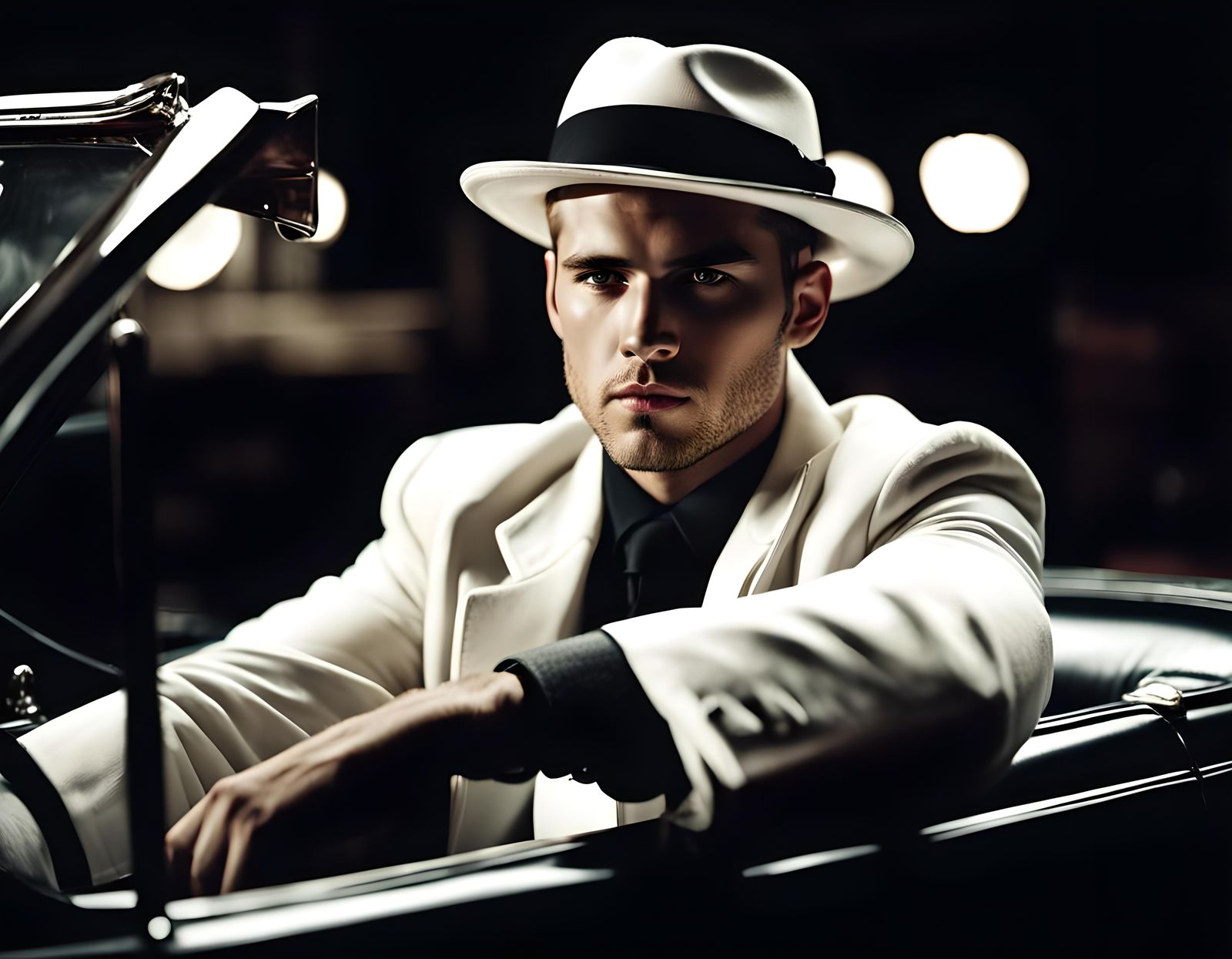 Vintage Gangster in Chicago Garage with Evil Gaze