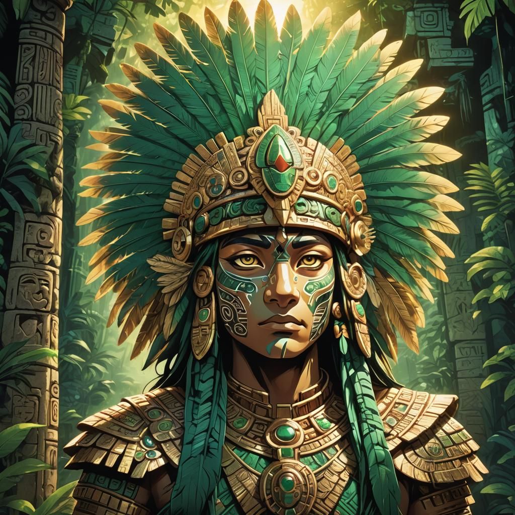Vibrant Anime Aztec Animal in Jungle Temple