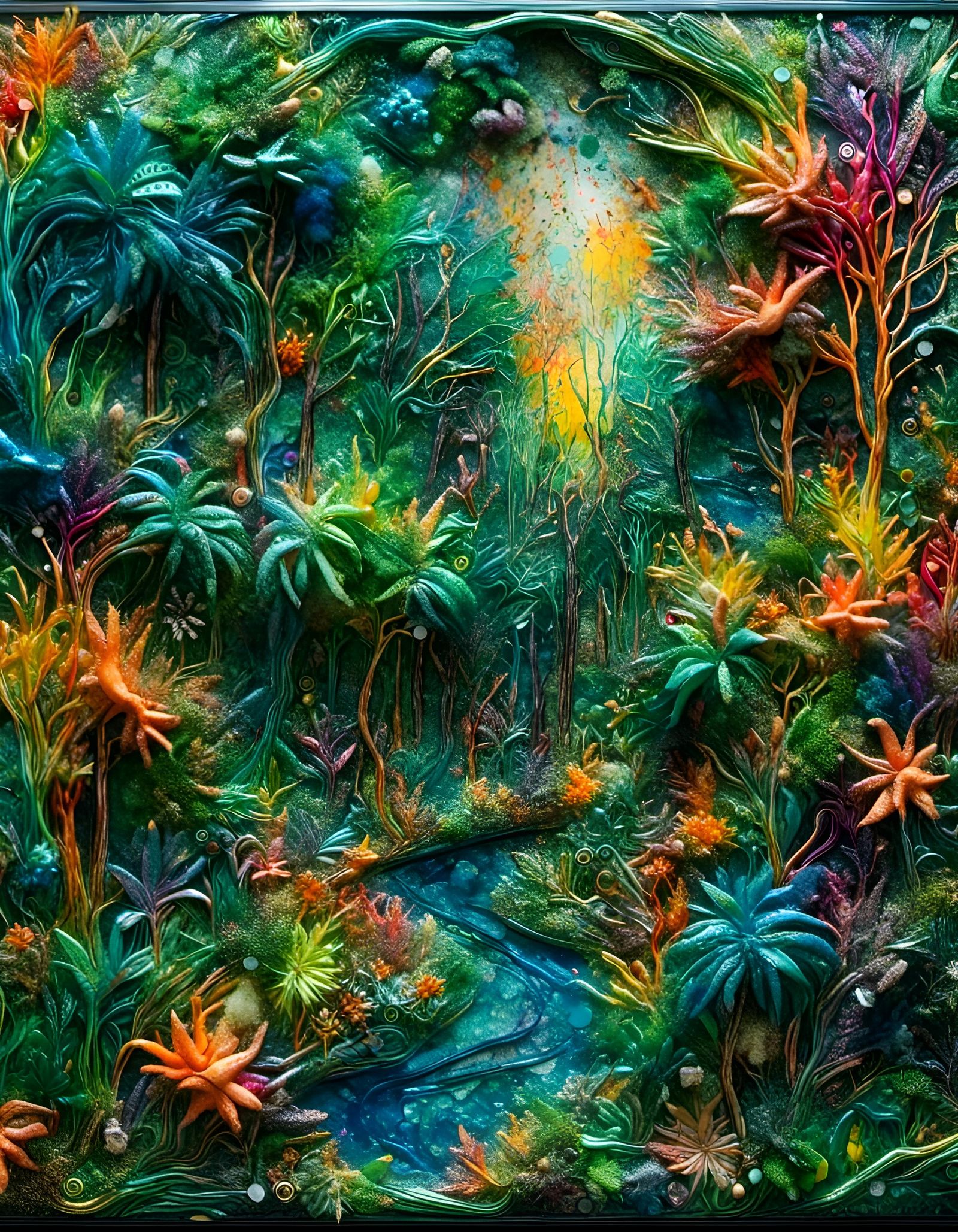 Blown Glass Rainforest Relief with Paint Splatters