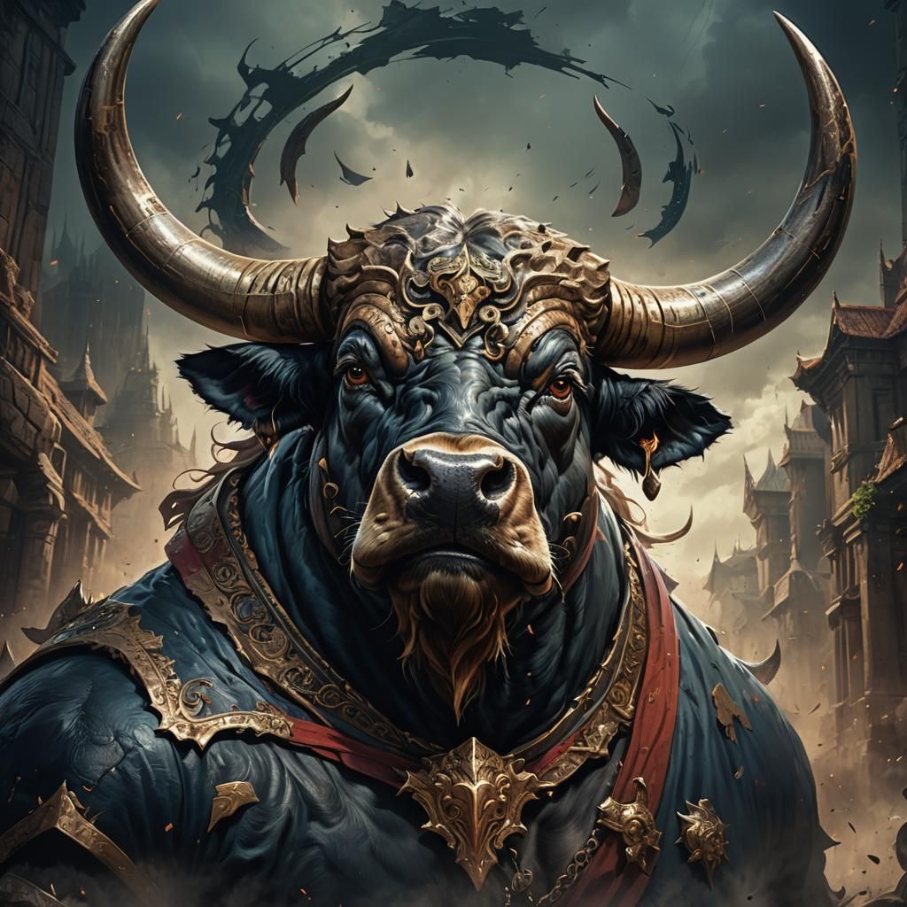 Fantasy Bull Portrait in Detailed Matte Painting Style