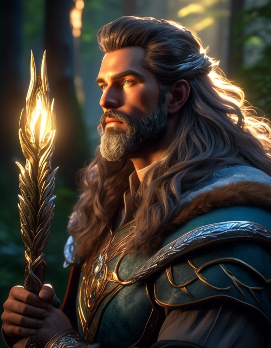 Druid in Forest Portrait in 3D Animation Realism