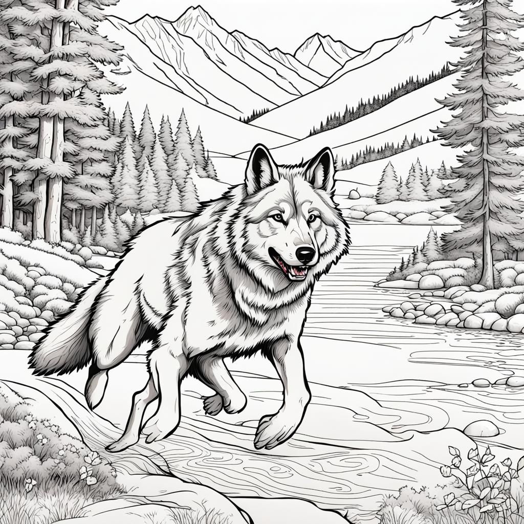 Wolf Chasing Rabbit in Forest Coloring Page