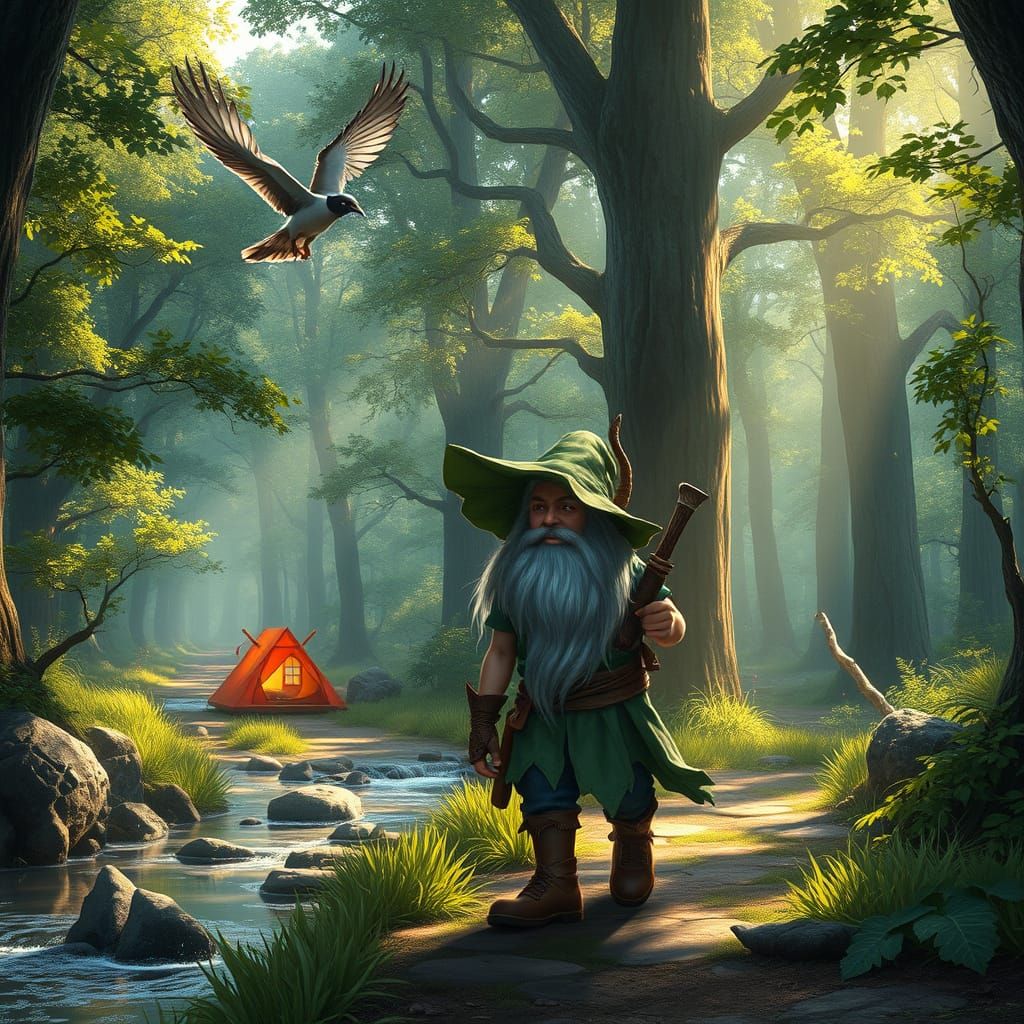 Enchanted Gnome Druid in Whimsical Woodland Scene