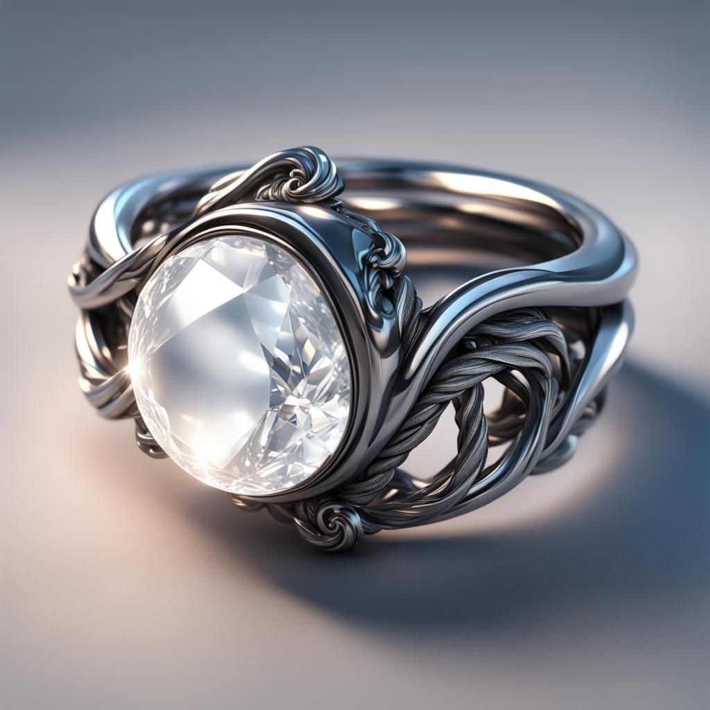 Glowing Gem in Twisted Silver Ring: Fantasy Art