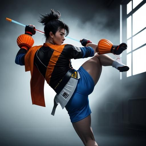 Dynamic Taekwondo Double Side Kick Concept Art