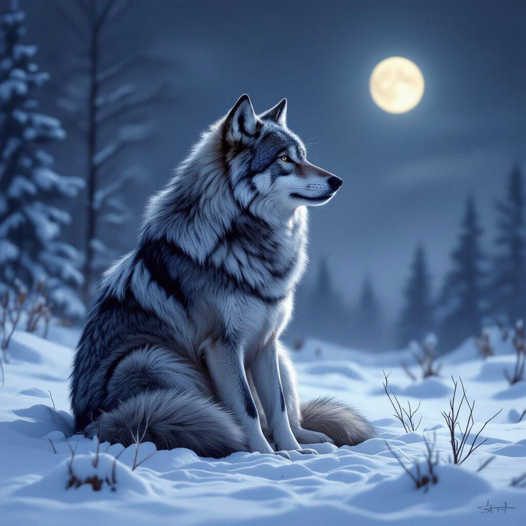 Lone Wolf in Moonlight: Mystical Realism