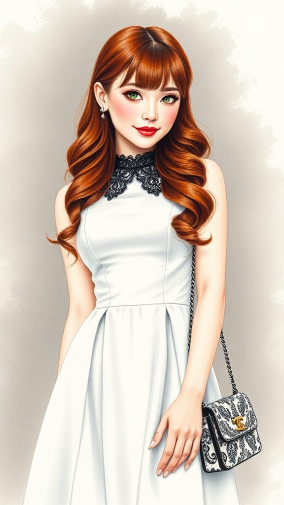 Japanese Woman in Elegant Black and White Chanel Dress