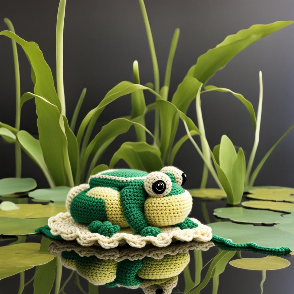 Crochet Frog in Pond: Charming Fiber Art