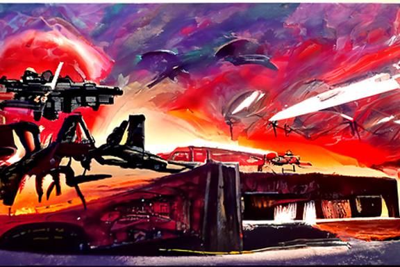 Futuristic Military Base Under Alien Attack