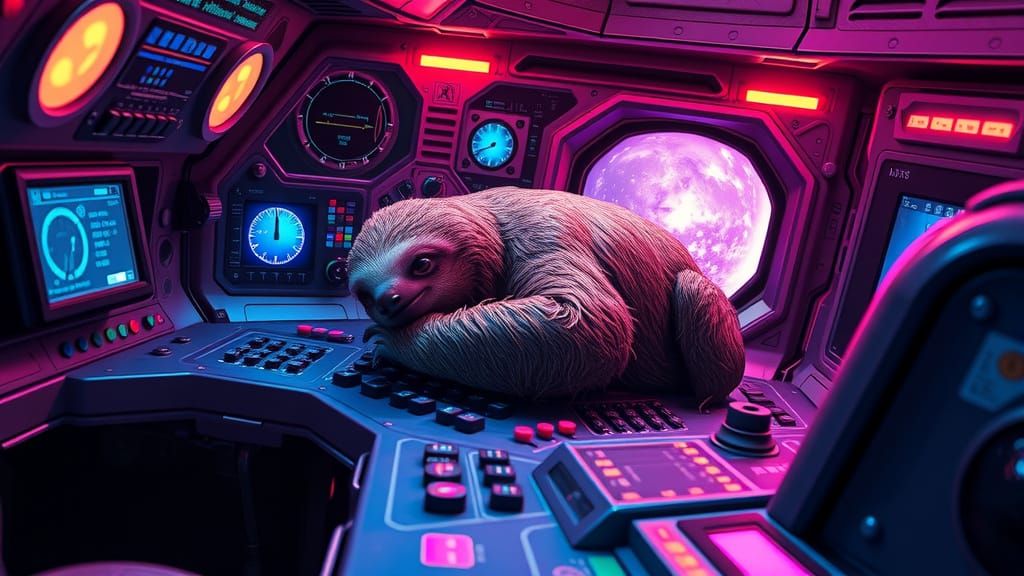 Sloth Halts Spaceship Navigation in Sci-Fi Art