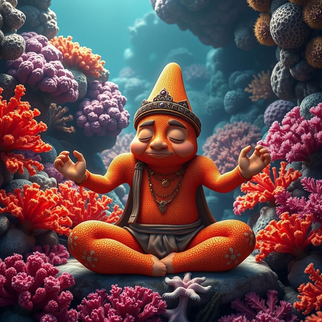 Starfish Yoga in Coral Reef: 3D Anime Concept Art